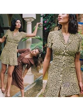 EUC ROUJE PARIS Marion Floral Mini Dress in Yellow Black SZ:36/4